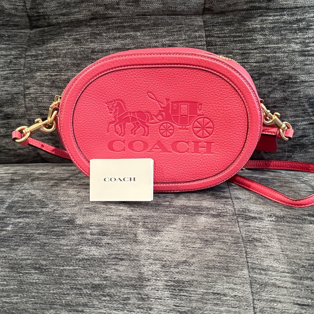 Coach Pink Pebbled Leather Camera Bag Horse & Carriage Crossbody Bag